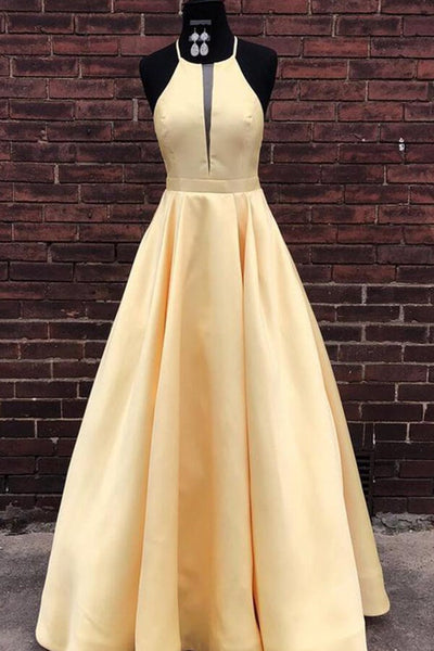 Pretty A Line Halter Satin Sequin Without Sleeves Long Prom Dress, Evening Dress C6583 main image 1