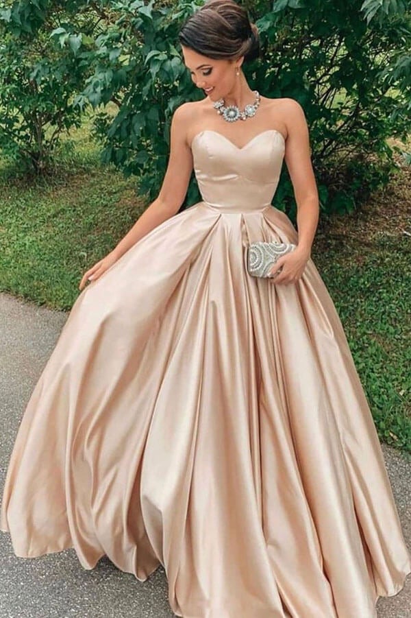 Simple Satin A-line Sweetheart Long Prom Dresses, Evening Dresses