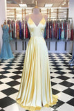 Simple Satin A-line V-neck Spaghetti Straps Prom Dresses, Evening Gown