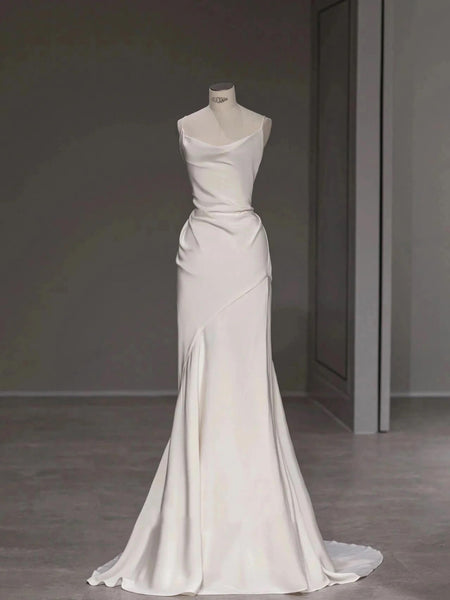 Elegant Spaghetti Straps Sheath Silk Satin Wedding Dress – jkprom