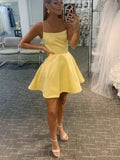 Spaghetti Straps Short Yellow Prom Dresses, Short Yellow Graduation Homecoming Dresses