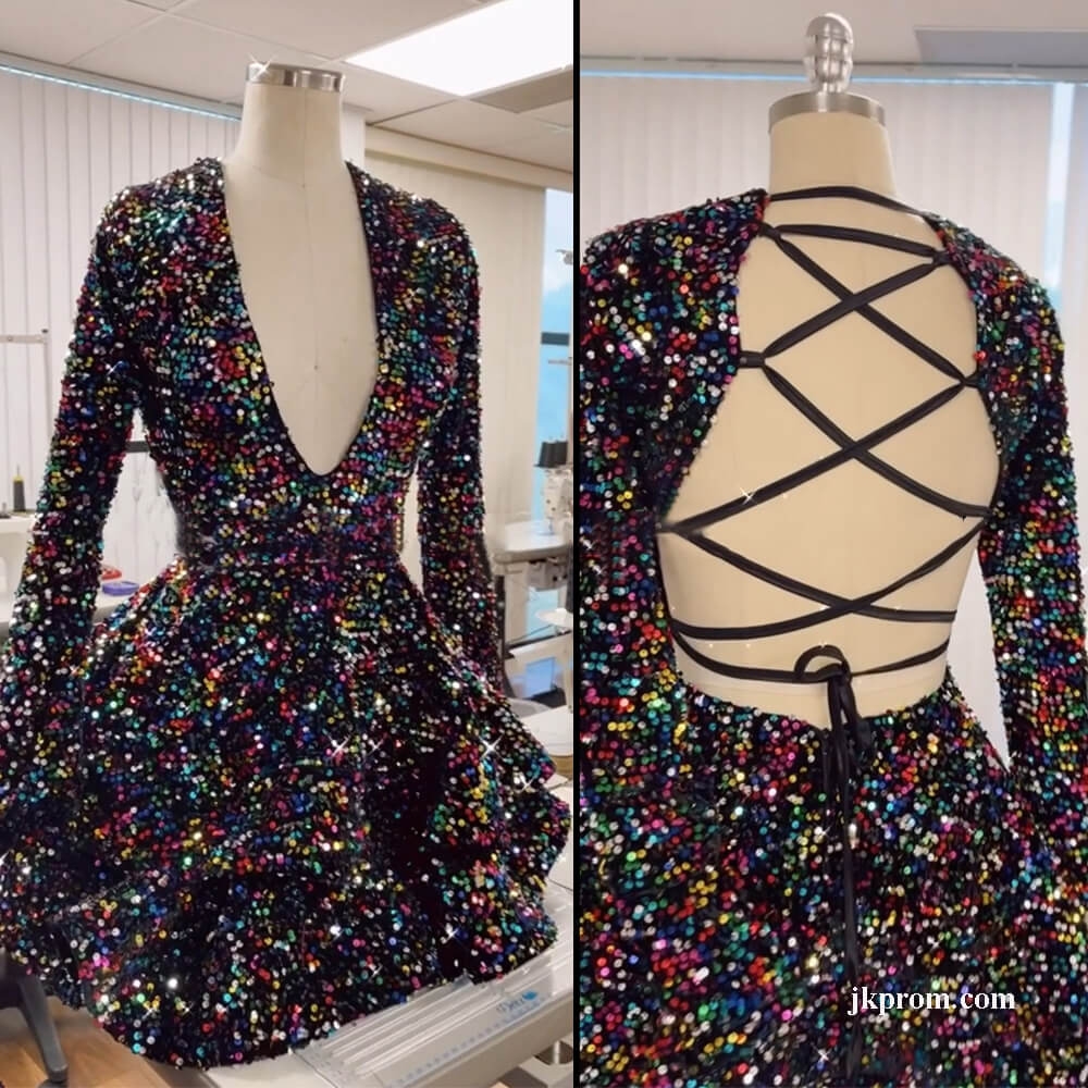 long-sleeve-sequin-Cocktail-Dress