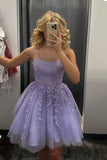 Sparkly Lavender Short Homecoming Dress Sleeveless Lace Applique Party Dresses With Tie Back