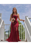 Strapless Mermaid Satin Long Prom Dress With Slit,Mermaid Graduation Dress,Evening Gown