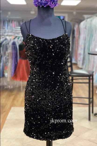 Double-Straps-Black-Sequin-Bodycon-Mini-Homecoming-Dress