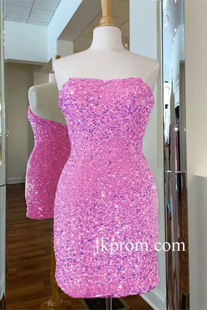 Glitter-Pink-Sequin-Bodycon-Mini-Homecoming-Dress