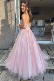 Sweetheart Lace Top Tulle Pink Long Prom Dress, Pink Formal Gown