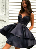 Sweetheart Neck Short Back Prom Dresses, Little Black Formal Graduation Homecoming Dresses