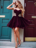 Sweetheart Neck Short Purple Prom Dresses, Short Purple Lace Homecoming Graduation Dresses