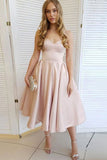 Sweetheart Tea Length Prom Dresses Simple Homecoming Dresses