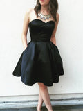 Sweetheart Neck Short Black Prom Dresses, Short Black Formal Homecoming Dresses