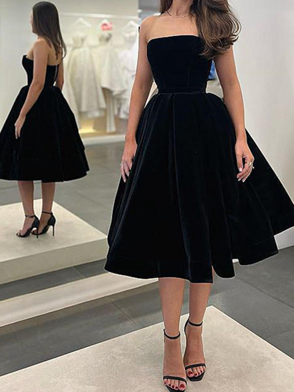 Knee Length Black Velvet Prom Dresses,Short Graduation Homecoming Dres