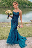 Tulle Lace Mermaid Spaghetti Straps Prom Dresses, Long Formal Dress,event dresses elegant
