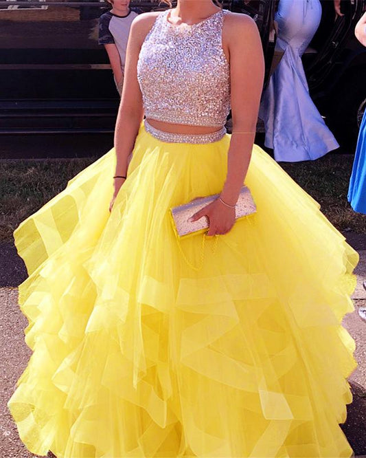Two Piece Prom Dresses Ruffles Ball Gown