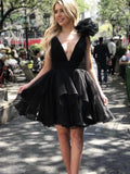 V Neck Short Black Prom Dresses, Short Black V Neck Formal Homecoming Dresses