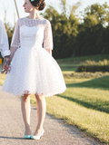 Vintage Country Style Short Polka Dot Wedding Dress with Sleeves