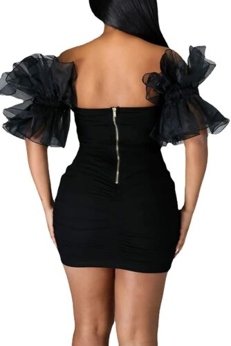 Women Sexy Puff Sleeve Cocktail Dress Mesh Mini Party Dress jkprom Women Sexy Puff Sleeve Cocktail Dress Mesh Mini Party Dress jkprom