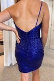 Royal Blue Spaghetti Straps Open Back Bodycon Sequins Homecoming Dresses