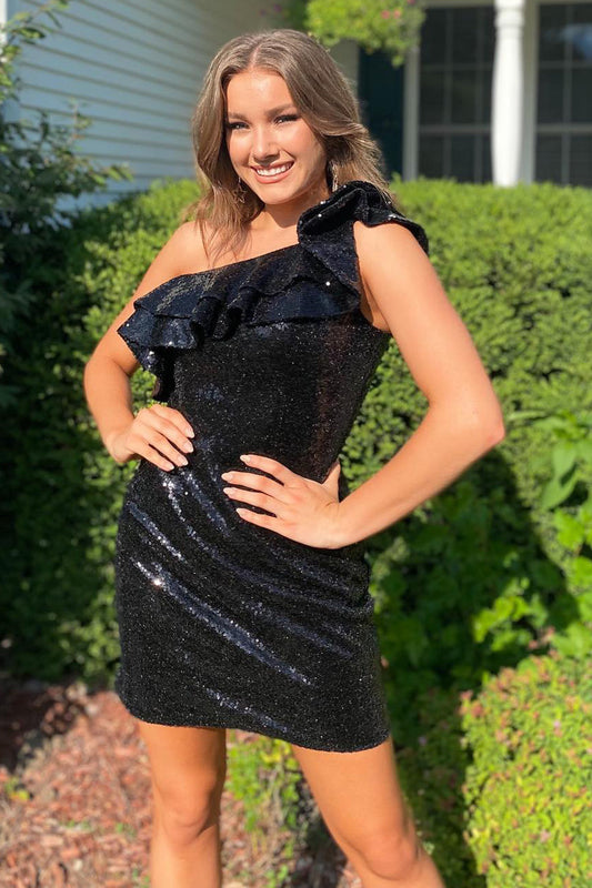 Black-Sequins-One-Shoulder-Homecoming-Dress