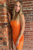 Strapless-Orange-Bodycon-Sequins-Short-Homecoming-Dress