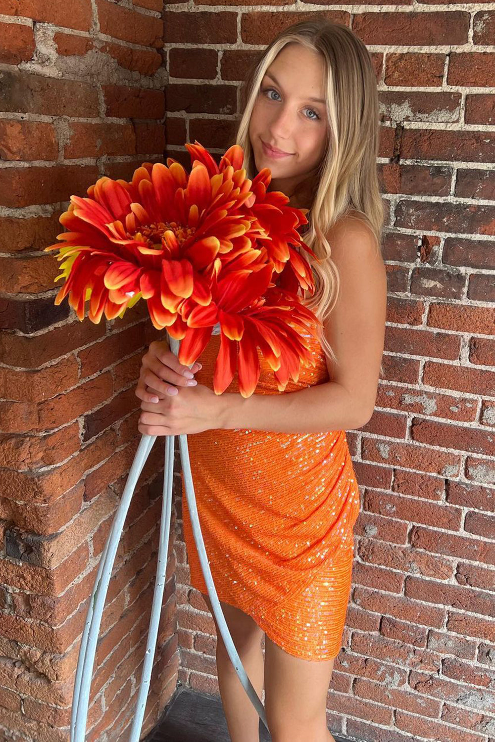 Strapless Orange Bodycon Sequins Short Homecoming Dress – jkprom
