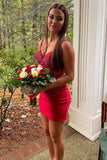 Red Spaghetti Straps Tight Formal Mini Dresses
