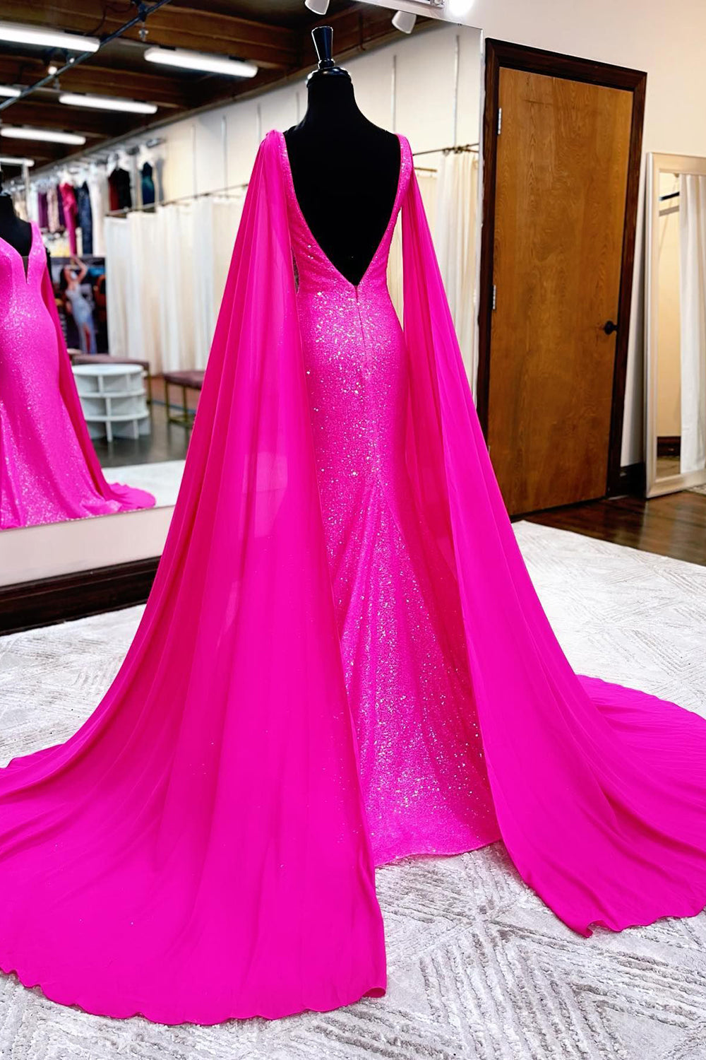 Hot Pink Mermaid Prom Dress With Wateau Train jkprom Hot Pink Mermaid Prom Dress With Wateau Train jkprom