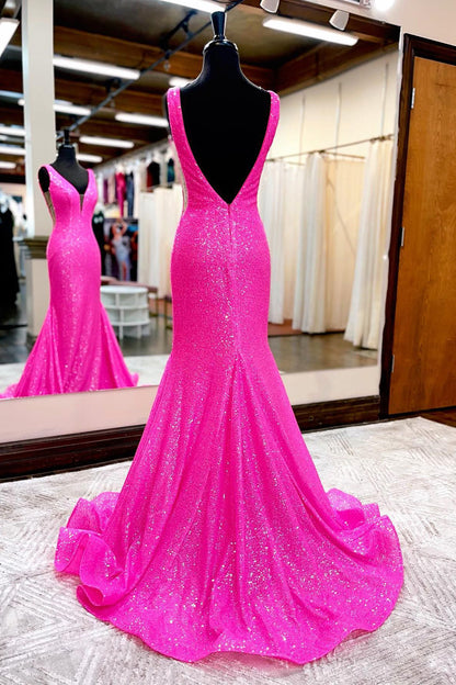 hot pink mermaid dress Fuchsia Sweetheart Sequins Mermaid Prom Dress