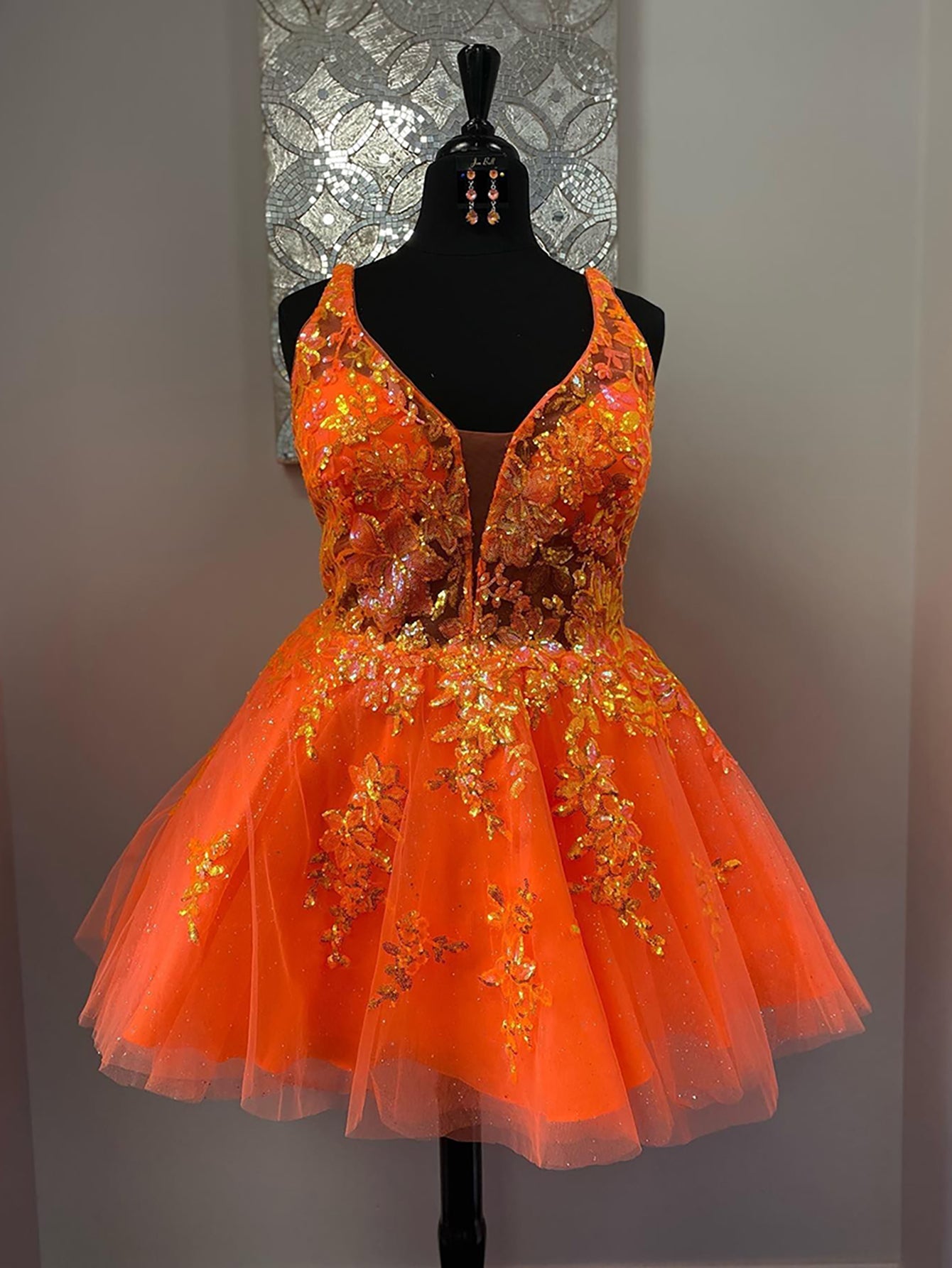 A-Line Orange V Neck Applique Short Homecoming Dress Formal Dresses – jkprom