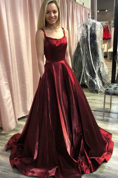 A-line Burgundy Prom Dress with Pockets,Sexy Formal Dress – jkprom