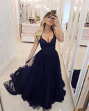 A-line Red Tulle Prom Gown with Double Shoulder Straps,Formal Dress with Long Train