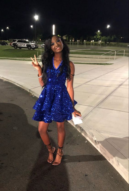 Royal Blue Sequins A-line Graduation Dress,Semi Formal Dresses jkprom Royal Blue Sequins A-line Graduation Dress,Semi Formal Dresses jkprom