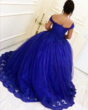 Beaded Lace V-neck Off Shoulder Tulle Ball Gowns Quinceanera Dresses,Formal Dress
