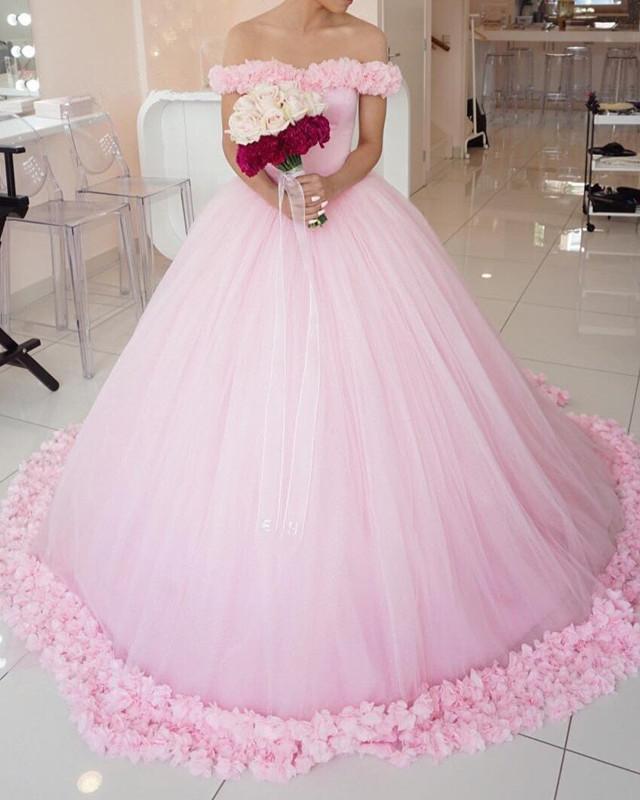 Tulle Flower Quinceanera Dresses Ball Gowns With Off Shoulder