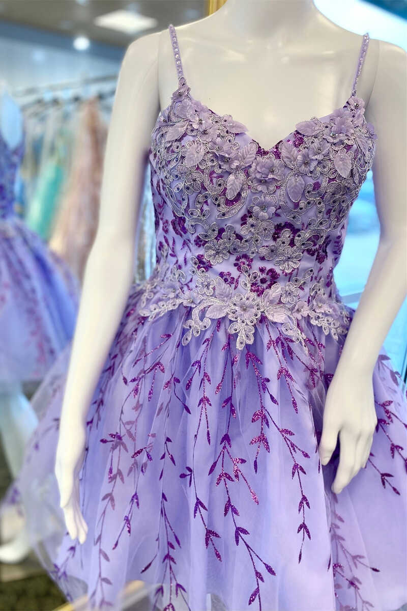 lavender lace a line tulle homecoming dresses
