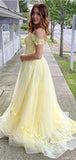 Baby Yellow Lace Top Sweetheart A-line Organza A-line Elegant Long Prom Dress