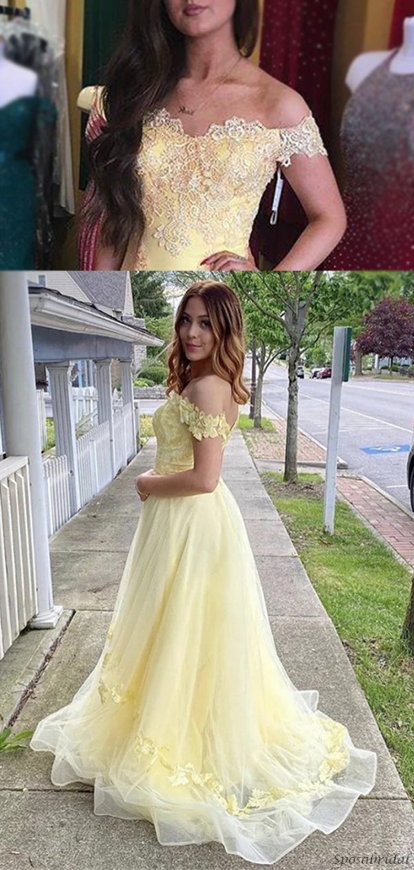 Baby Yellow Lace Top Sweetheart A-line Organza A-line Elegant Long Prom Dress