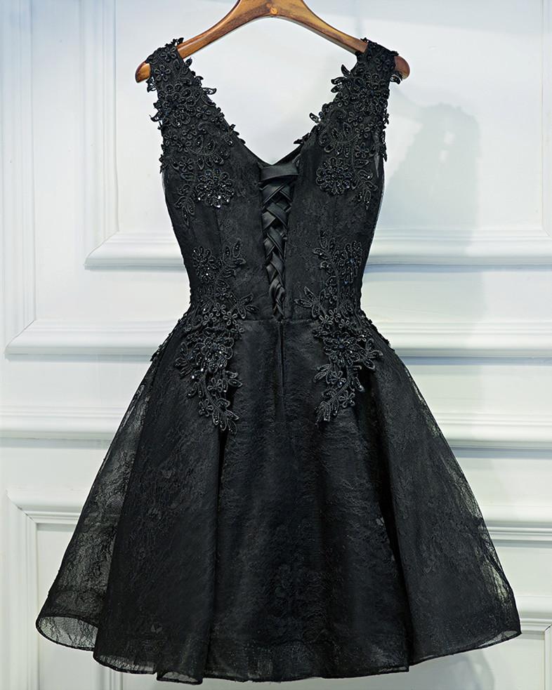 Black Lace Graduation Dresses, A-line Black Homecoming Dresses,Semi Formal Dress