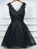 Black Lace Graduation Dresses, A-line Black Homecoming Dresses,Semi Formal Dress