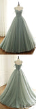 LIGHT GREEN TULLE LONG PROM DRESS, GREEN EVENING DRESS