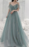 Stunning Beautiful Blue Gray Evening Maxi Prom Dress Long For Elegant Ladies