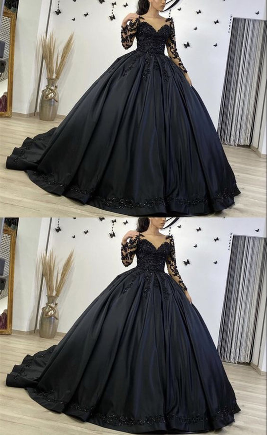 Black Long Sleeve Ball Gown Wedding Dresses Prom Dress