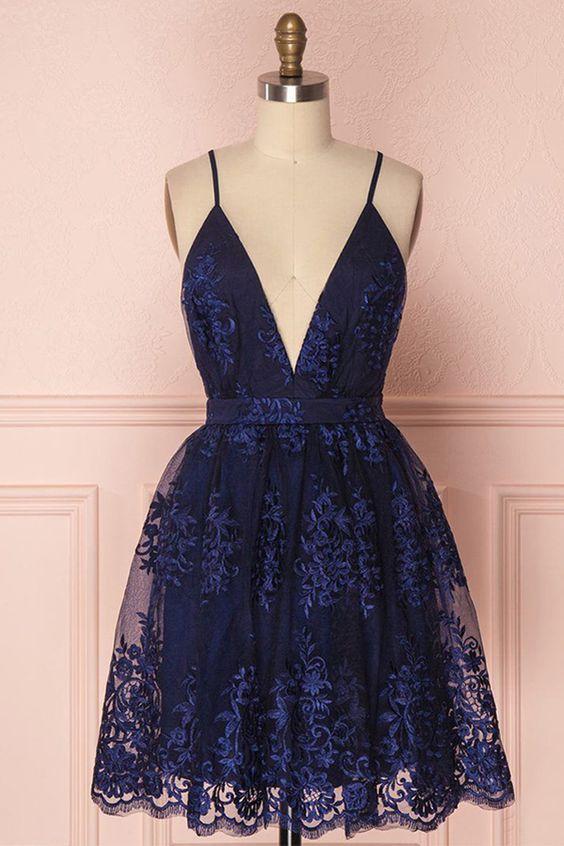 Navy Blue Homecoming Dress, Homecoming Dress with Appliques
