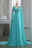 Sequins Ruched V Neck Empire Prom Dress, Turquoise Floor Length Sweep Train Prom Dress, Unique Lace-up Long Chiffon Prom Dress