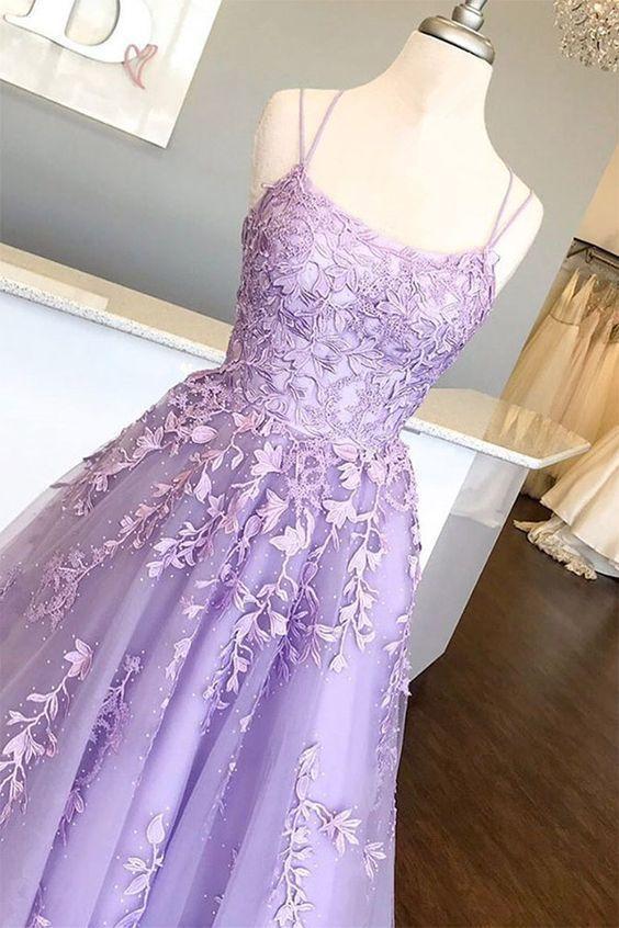 Lilac Prom Dresses with Appliques, Long Princess Prom Dress, Prom Dance Dress, Formal Prom Dress