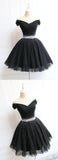 Beautiful Cute Charming Black Tulle V Neck Beaded Short Dress, Black Homecoming Dress