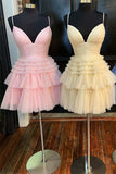 A-Line Multi-Tiered Short Party Dress,Light Pink Cocktail Dresses