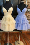 A-Line-V-Neck-Multi-Tiered-Short-Party-Dress