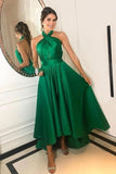 Crossed Halter Green Prom Dress Short Satin Skirt