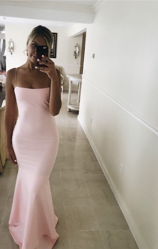 Sexy Spaghetti Straps Fitted Long Evening Party Dresses Women Formal Prom Gown